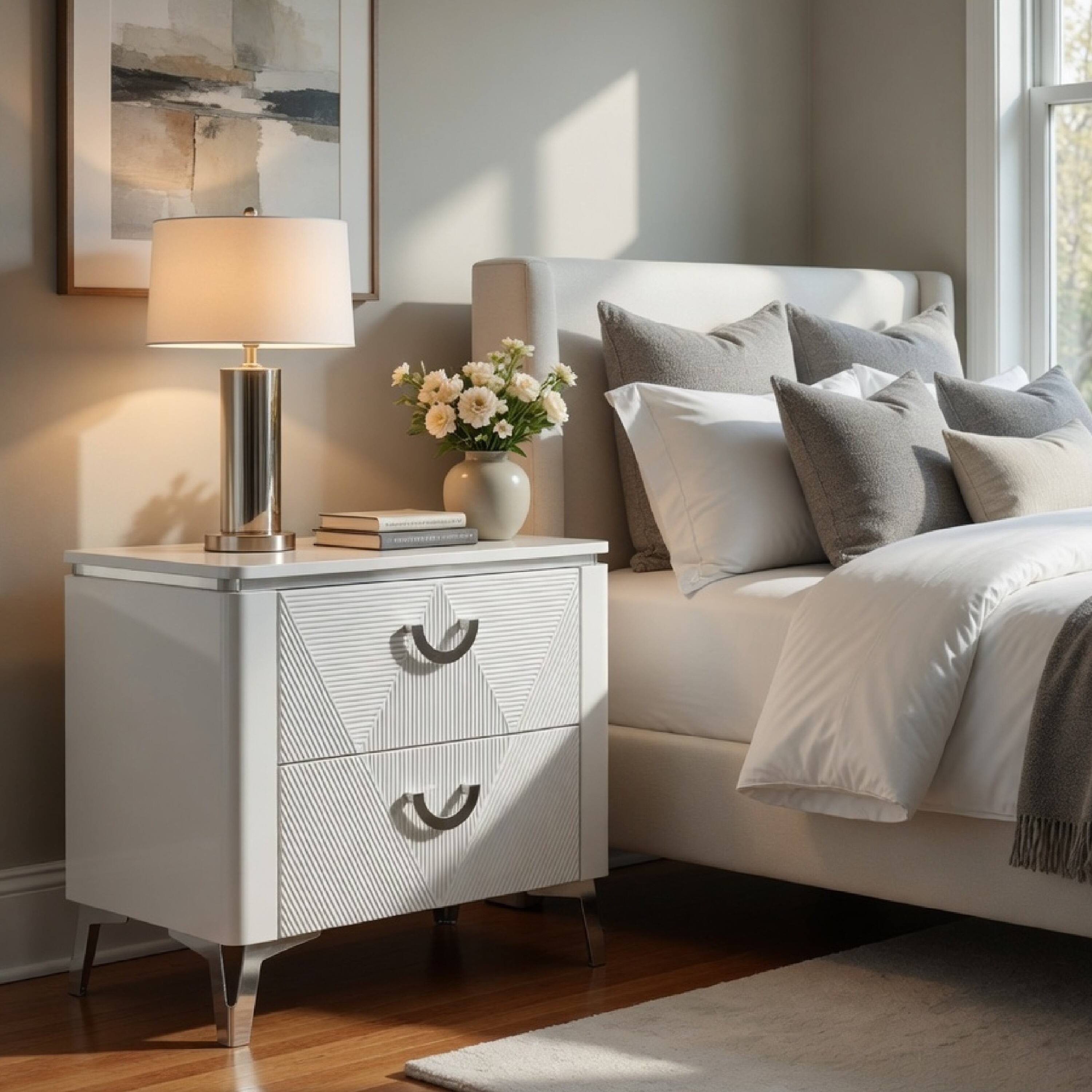 Manhattan Lane Ivana Nightstand with 2 Drawers, Geometric Texture Wood ...