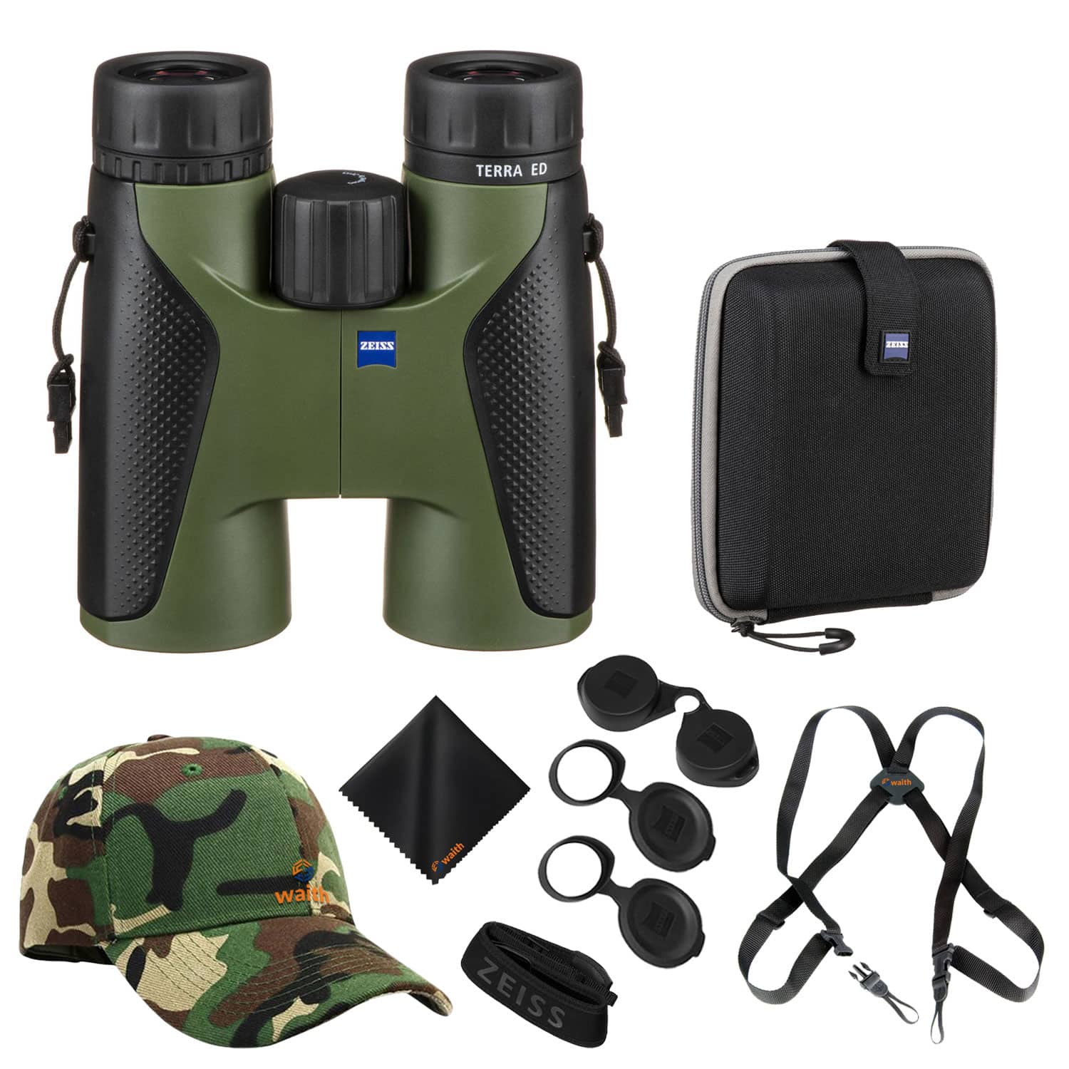 ZEISS - 8x42 Terra ED Binoculars +Harness +Hat +Cleaning Cloth (Bundle) - Green
