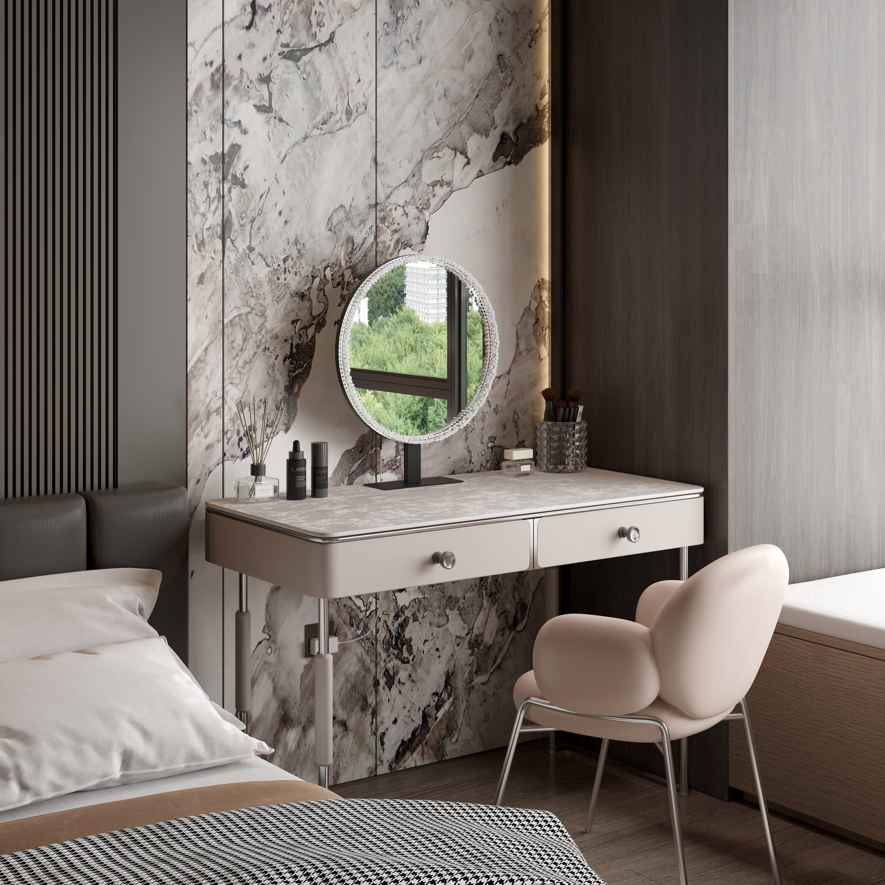 Alt View 4. FUFU&GAGA - Crystal-Trimmed LED Vanity Mirror – 19.7" Large High-Definition Makeup Mirror with 3-Color Dimmable Light.
