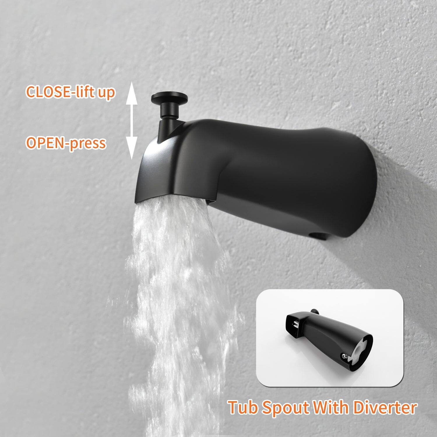 CLOSE-lift up  
OPEN-press  

Tub Spout With Diverter