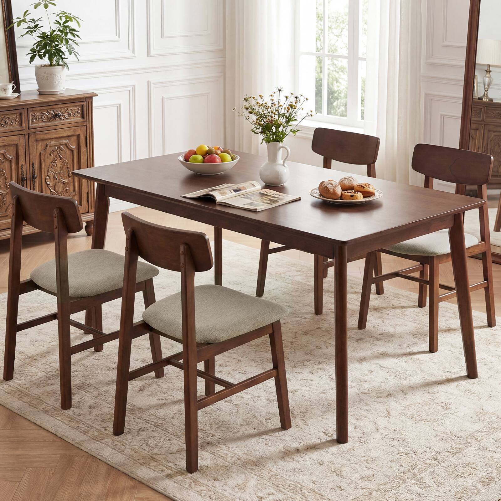 Alt View 1. Gymax - Gymax 4PCS Dining Chairs w/Curved Backrest Linen Fabric Upholstered Seat for Kitchen - Brown.