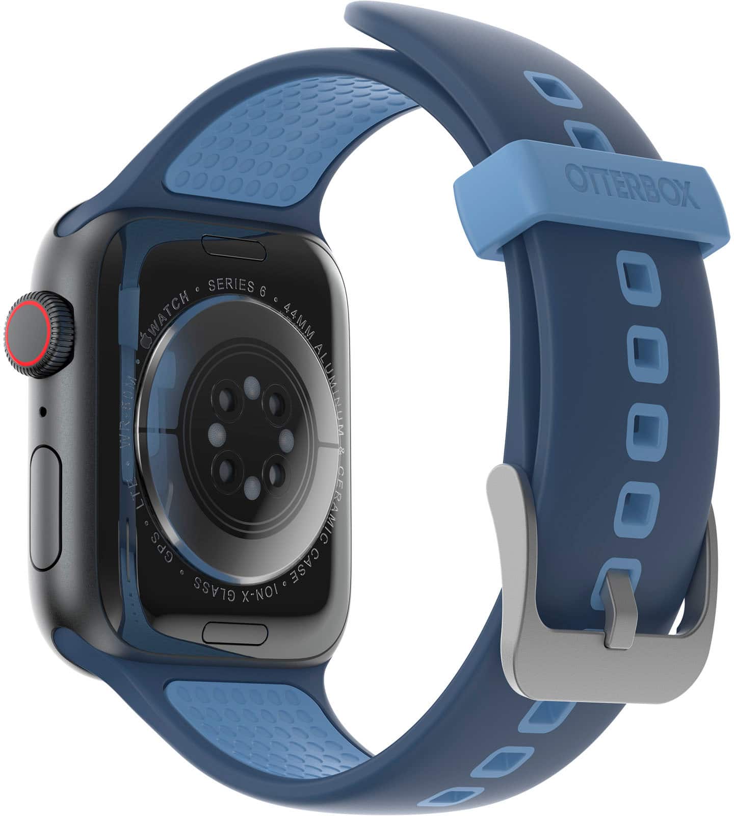 The text on the image reads "OTTERBOX E SERIES 6 C WATCH 44MM AL WSMMA ALUMINUM R LTE CERAMIC GPS e CASE GLASS X-NOI." The correct text should be "OTTERBOX E SERIES 6 C WATCH 44MM ALUMINUM R LTE CERAMIC GPS e CASE GLASS X-NOI."