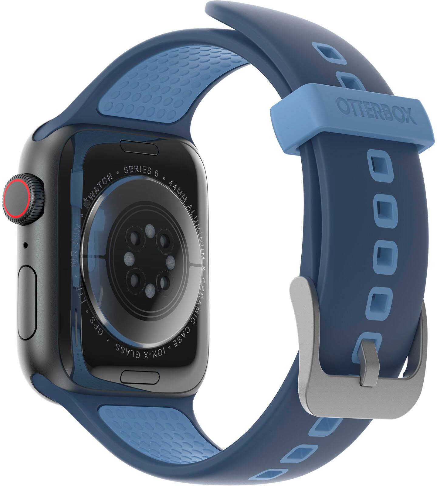 The text on the image reads "OTTERBOX E SERIES 6 C WATCH 44MM AL WSMMA ALUMINUM R LTE CERAMIC GPS e CASE GLASS X-NOI." The correct text should be "OTTERBOX E SERIES 6 C WATCH 44MM ALUMINUM R LTE CERAMIC GPS e CASE GLASS X-NOI."