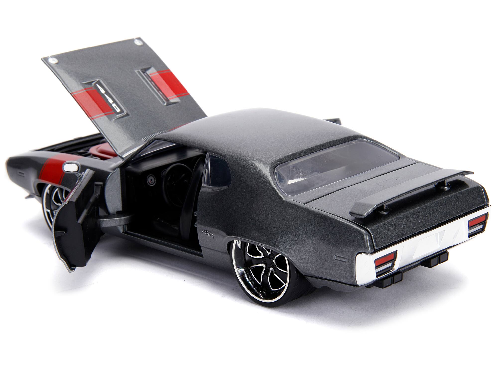 Alt View 3. Jada - 1972 Plymouth GTX 440 Metallic Gray with Red Stripe "Bigtime Muscle" 1/24 Diecast Model Car by Jada - Multicolor.