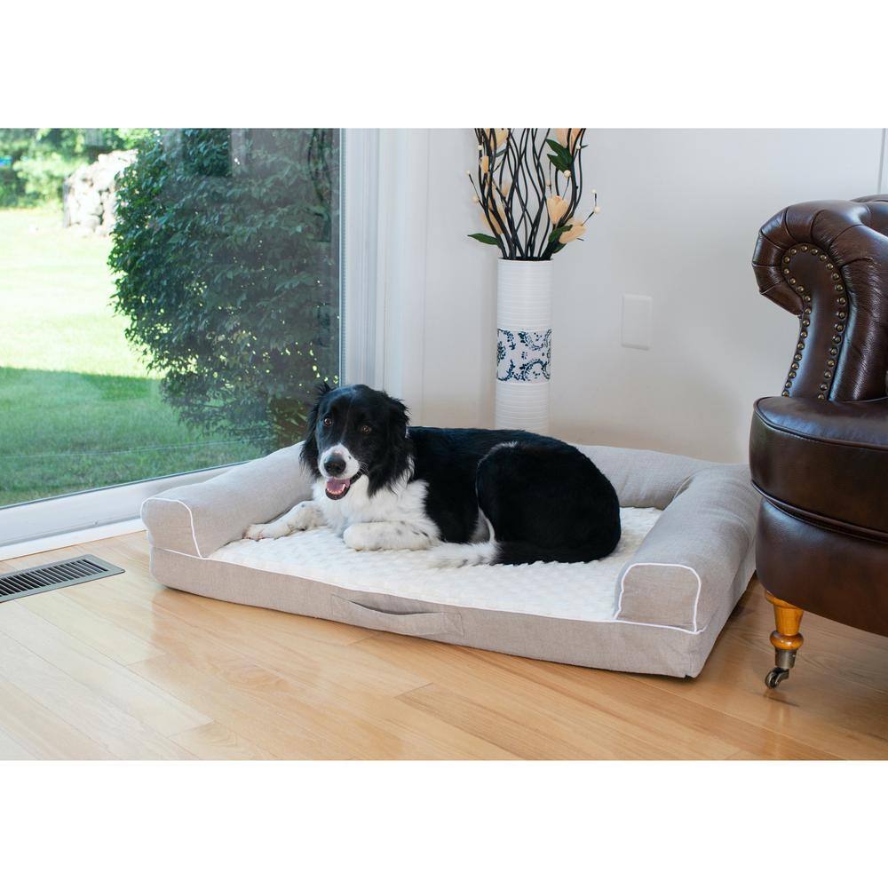 Alt View 4. Armarkat - Ivory and Beige Medium Bolstered Pet Bed With Memory Foam - White.