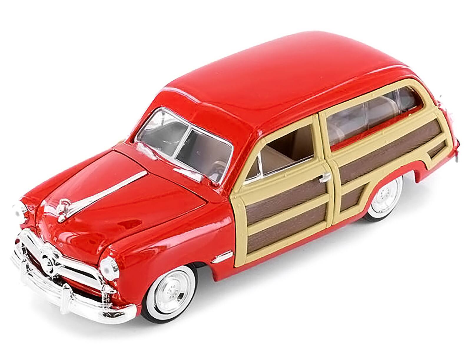 Alt View 1. Motormax - 1949 Ford Woody Wagon Red 1/24 Diecast Model Car by Motormax.