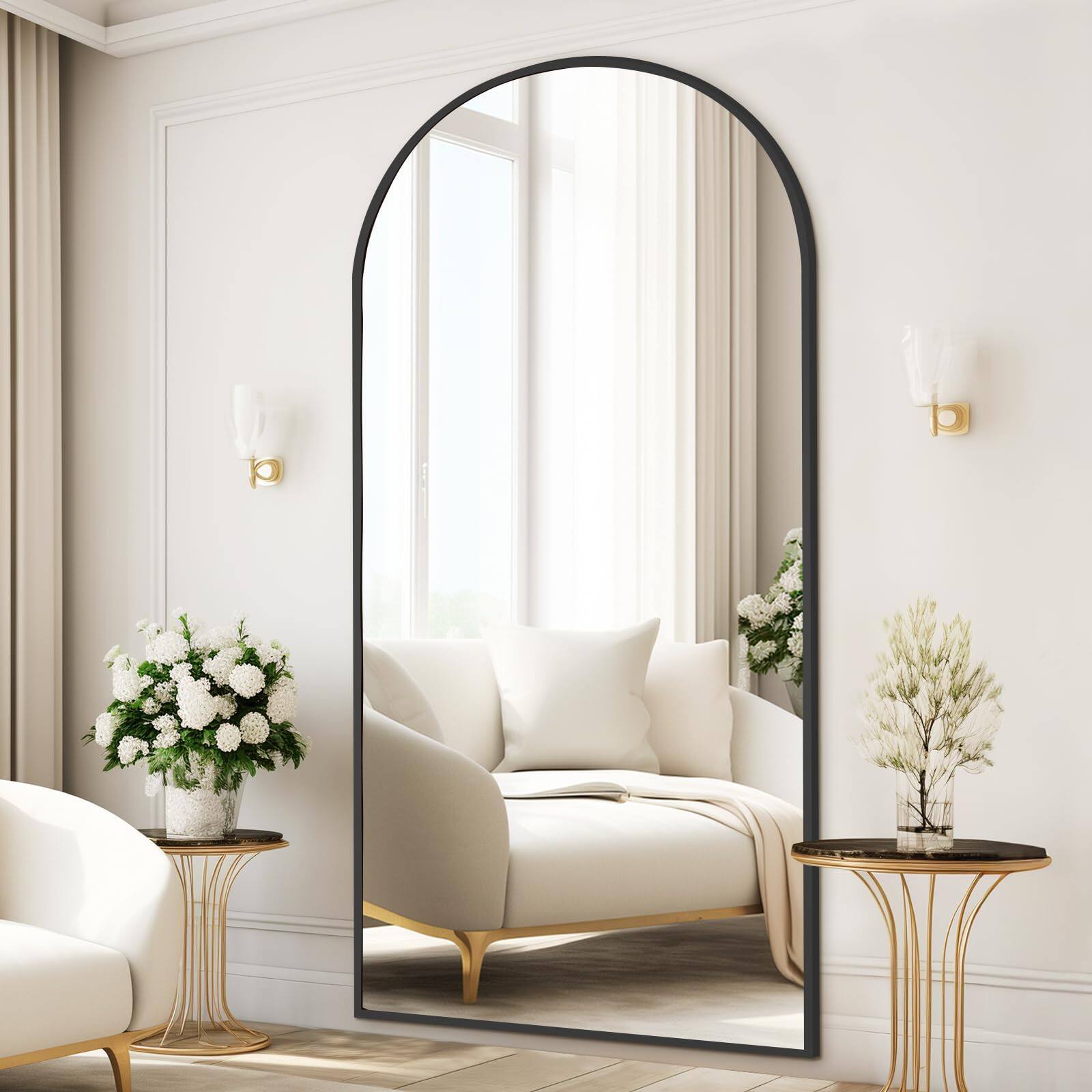 Alt View 2. Hanke - Large Mirror Full Length Arched With Stand Floor Free Standing For Bedroom Hanging Or Leaning Body - Black 56"L x 18"W.