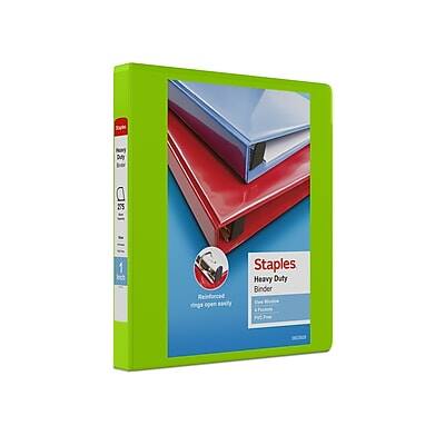 Staples - Heavy Duty 1" 3-Ring View Binder, D-Ring - Chartreuse