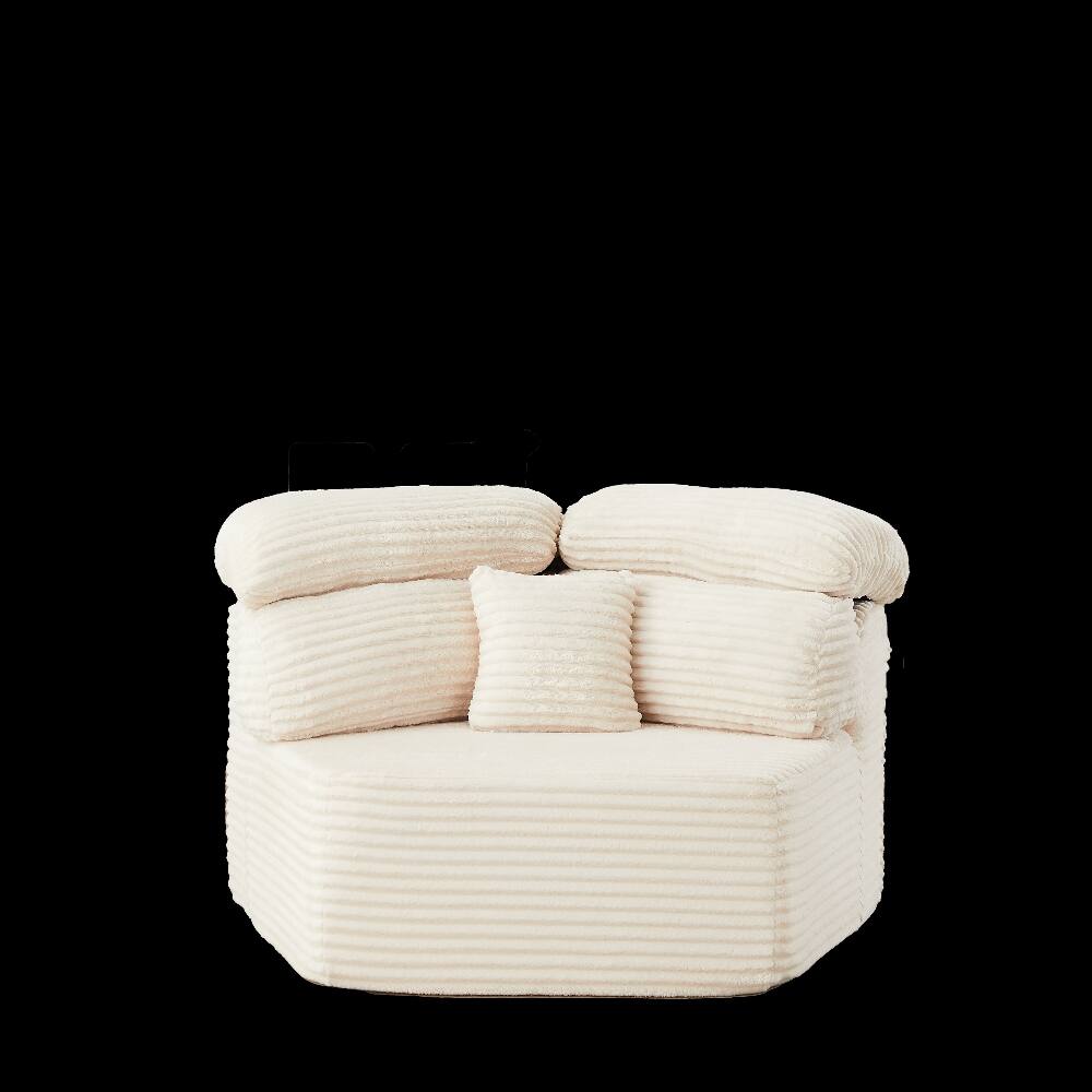 Alt View 3. Loheer - Loheer Modular Sofa 53-Inch Cream Corduroy Single Seater Lounge Chair Pentagonal Foam Sofa - Cream.