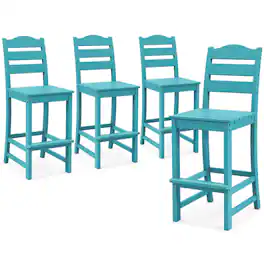 Costway - Outdoor 4pcs HDPE Bar Stool Patio Tall Chair Backrest Footrest All WeatherTurquoise - Turquoise
