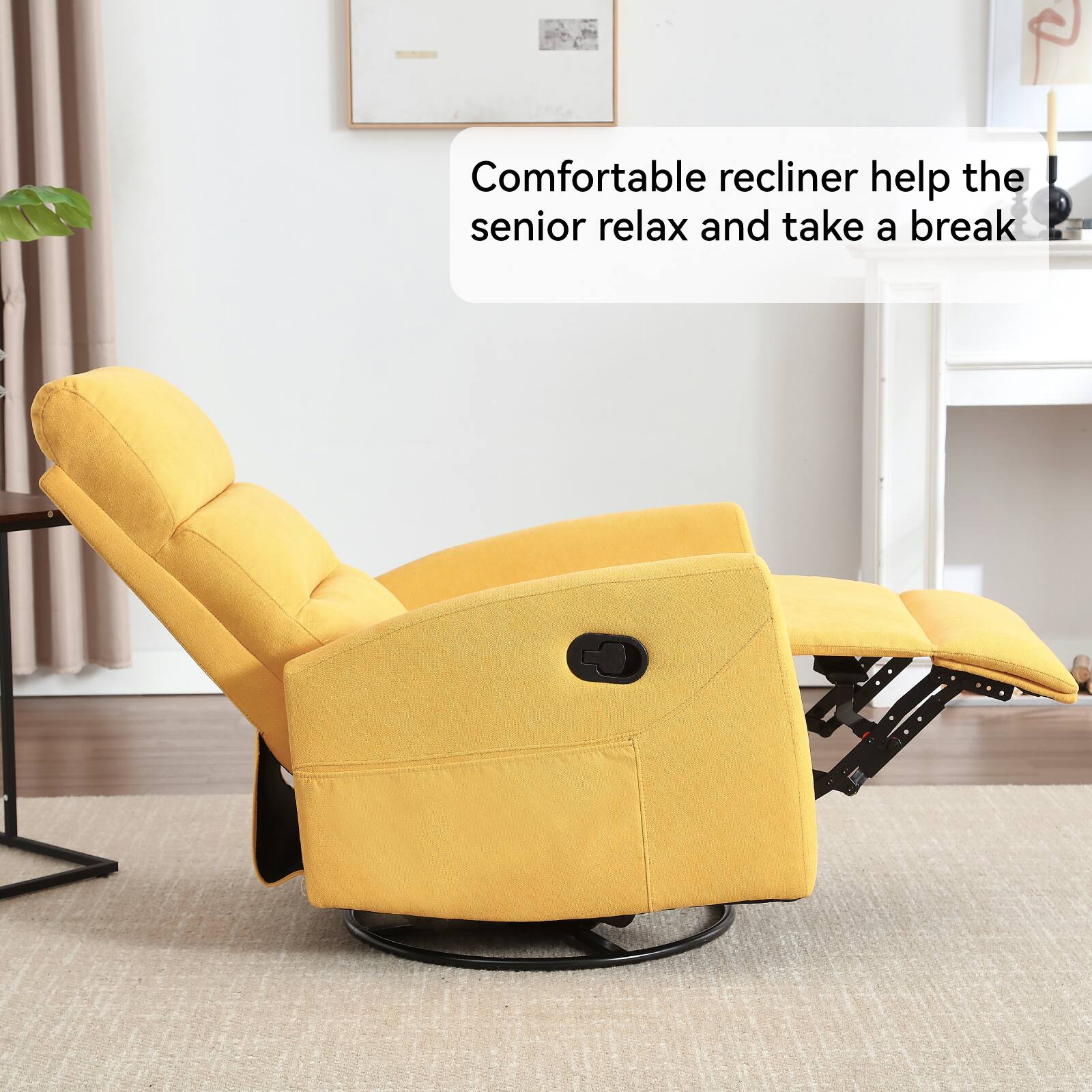 Comfortable recliner helps the senior relax and take a break.
