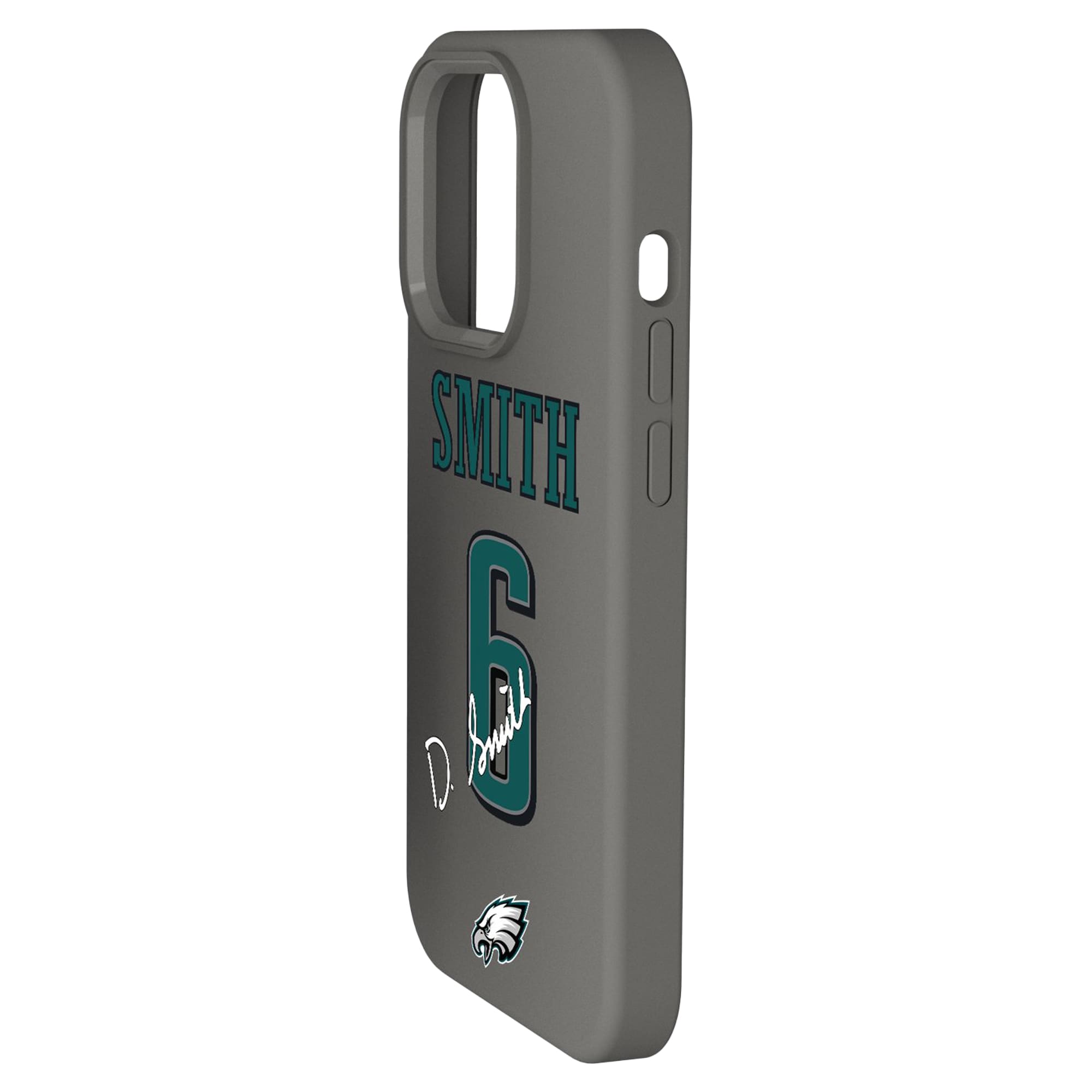 Alt View 1. Keyscaper - DeVonta Smith Gray Philadelphia Eagles Ready Soft Touch iPhone Case - 14 Pro - Gray.