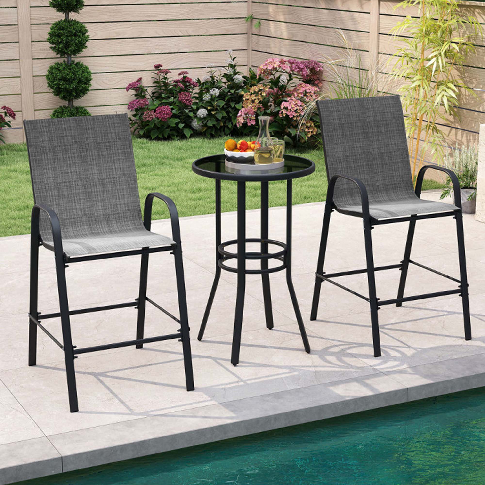 Alt View 1. Boyel Living - Gray with Armrests Outdoor Durable Set of 2 Bar Stools - Dark gray.