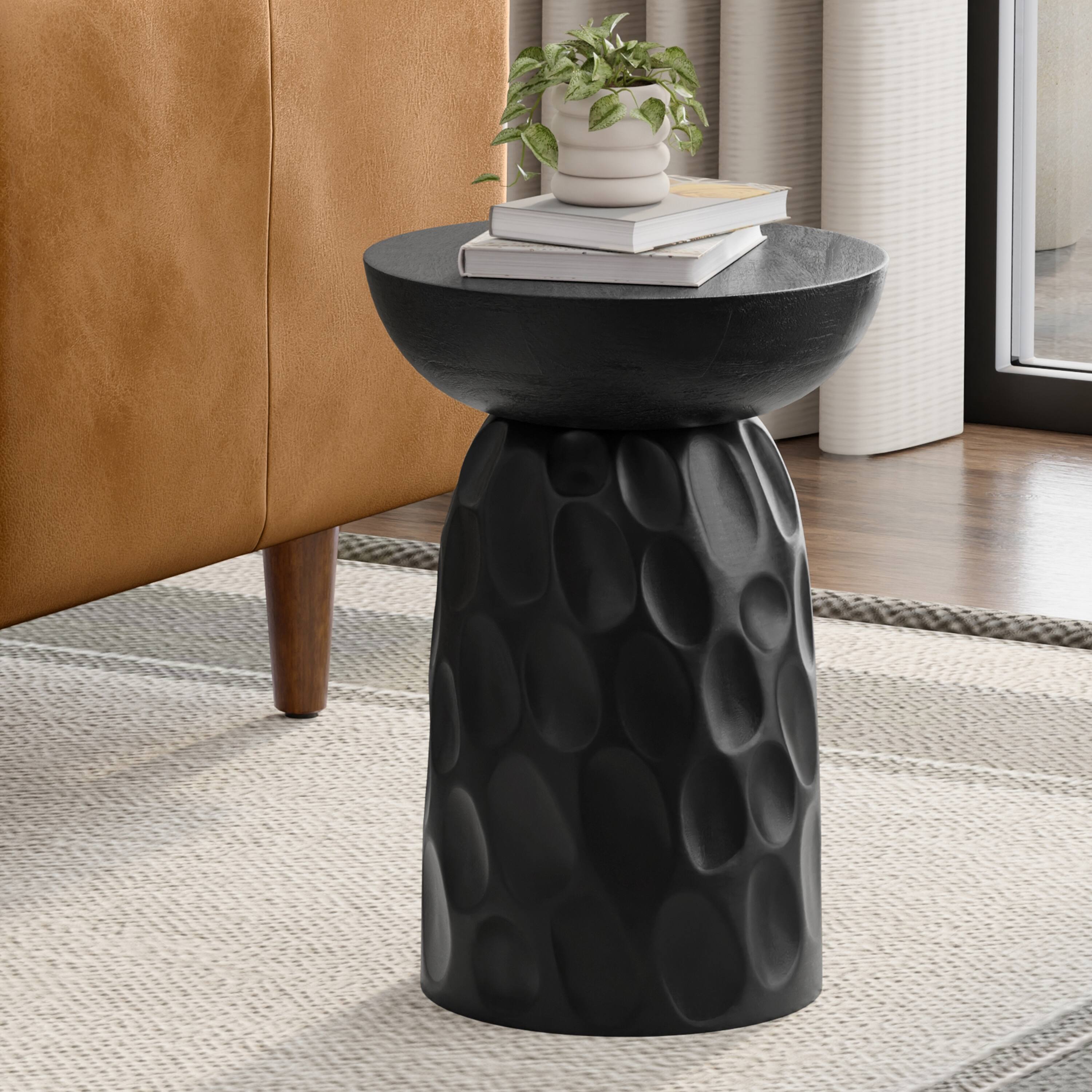 Angle. Simpli Home - Boyd 13 inch Wide Solid Mango Contemporary V-Chisel Accent Table in Black, Assembled - Black.