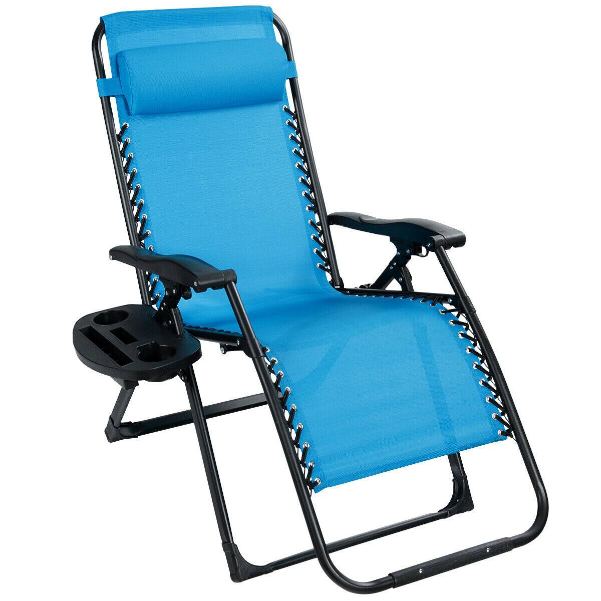 Alt View 2. Gymax - Gymax Folding Zero Gravity Lounge Chair Recliner w/ Cup Holder Tray Pillow Blue - Blue.
