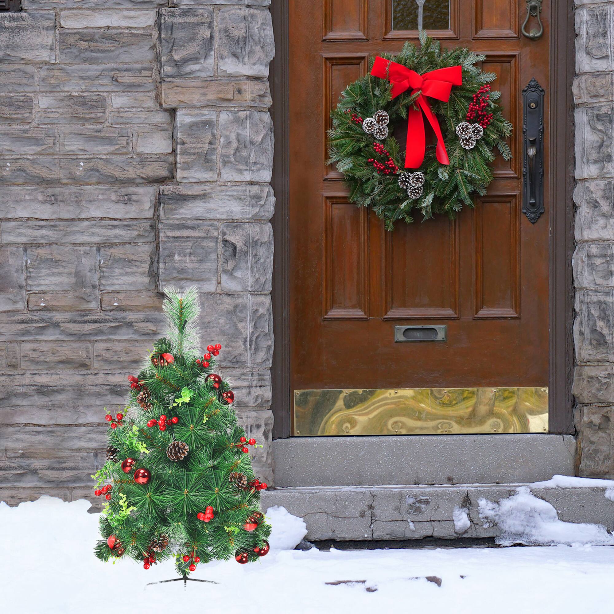 Alt View 3. Gymax - Gymax 2PCS Pre-Lit Christmas Tree Artificial Pathway Xmas Tree w/ 8 Flash Modes - Green.