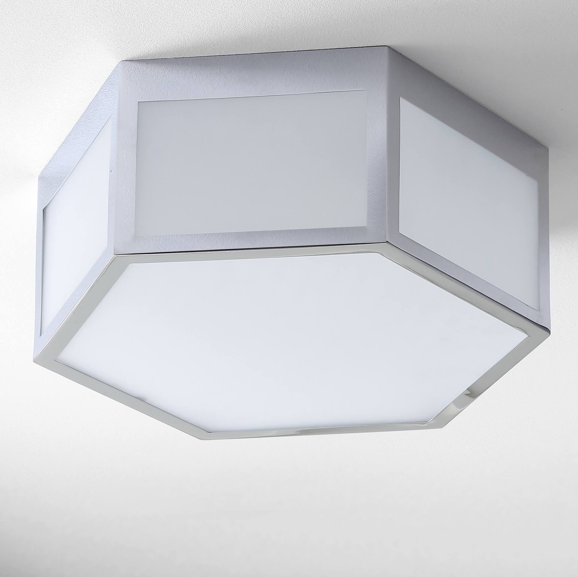 Alt View 4. Jonathan Y - Minimo 15.75" Hexagon Metal/Frosted Glass LED Flush Mount, Chrome - Chrome.
