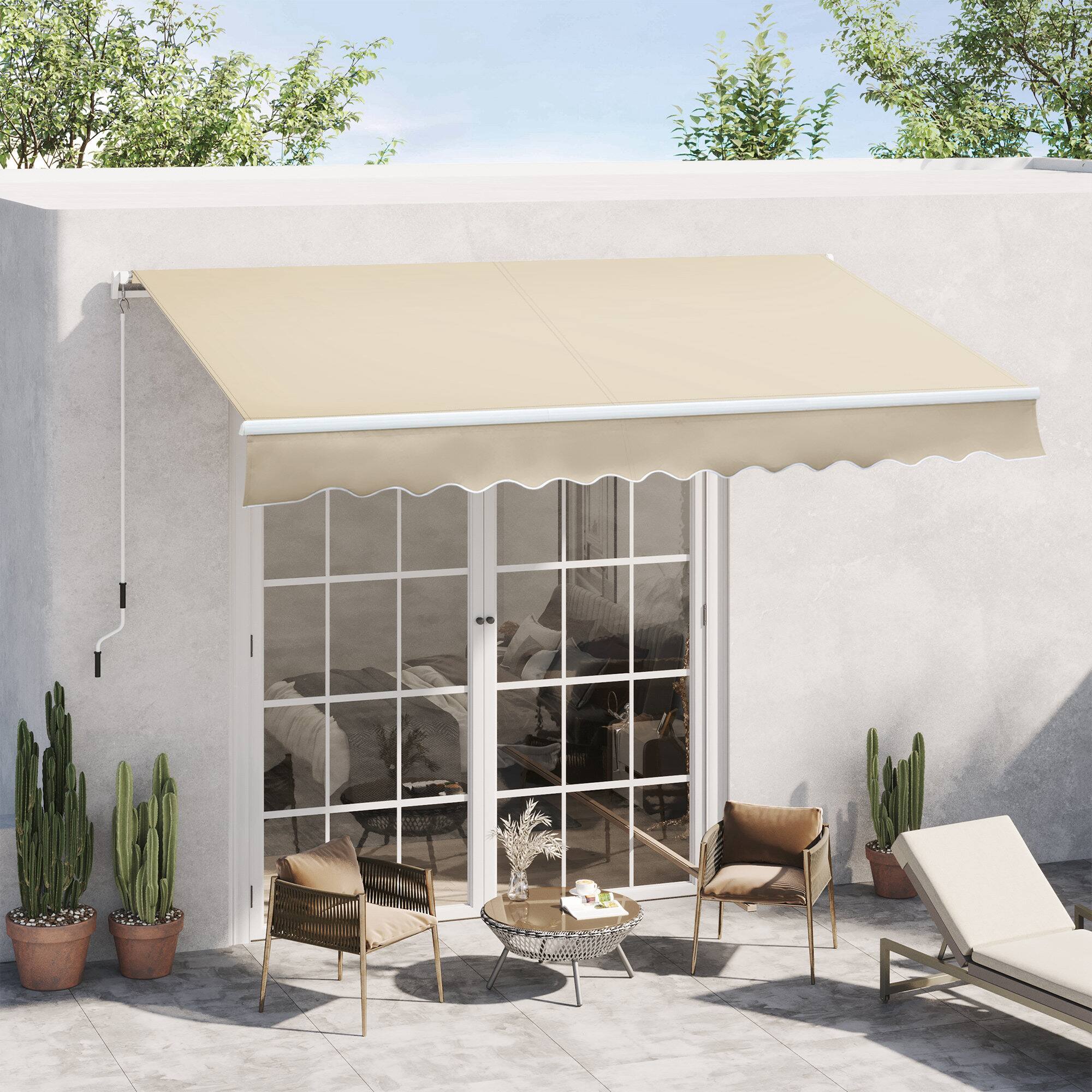 Alt View 1. Outsunny - 12' x 8' Retractable Awning Patio Awnings Sun Shade Shelter with Manual Crank Handle, 280g/m² UV - Cream White.