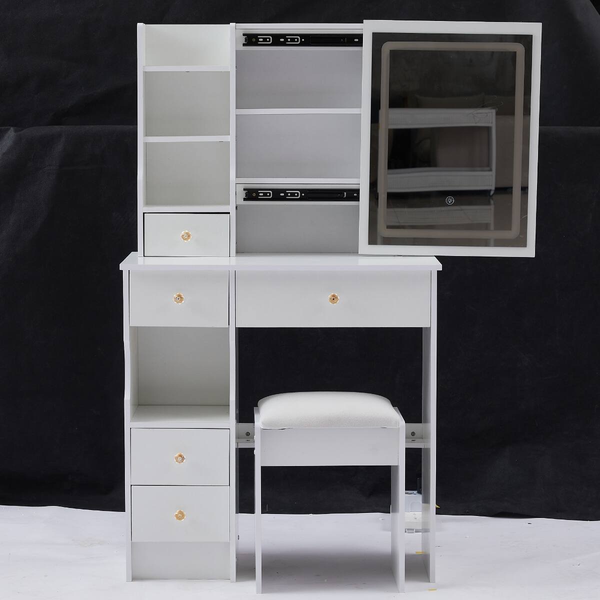 Loheer 29.2 inch small vanity table with cushioned stool, touch control ...