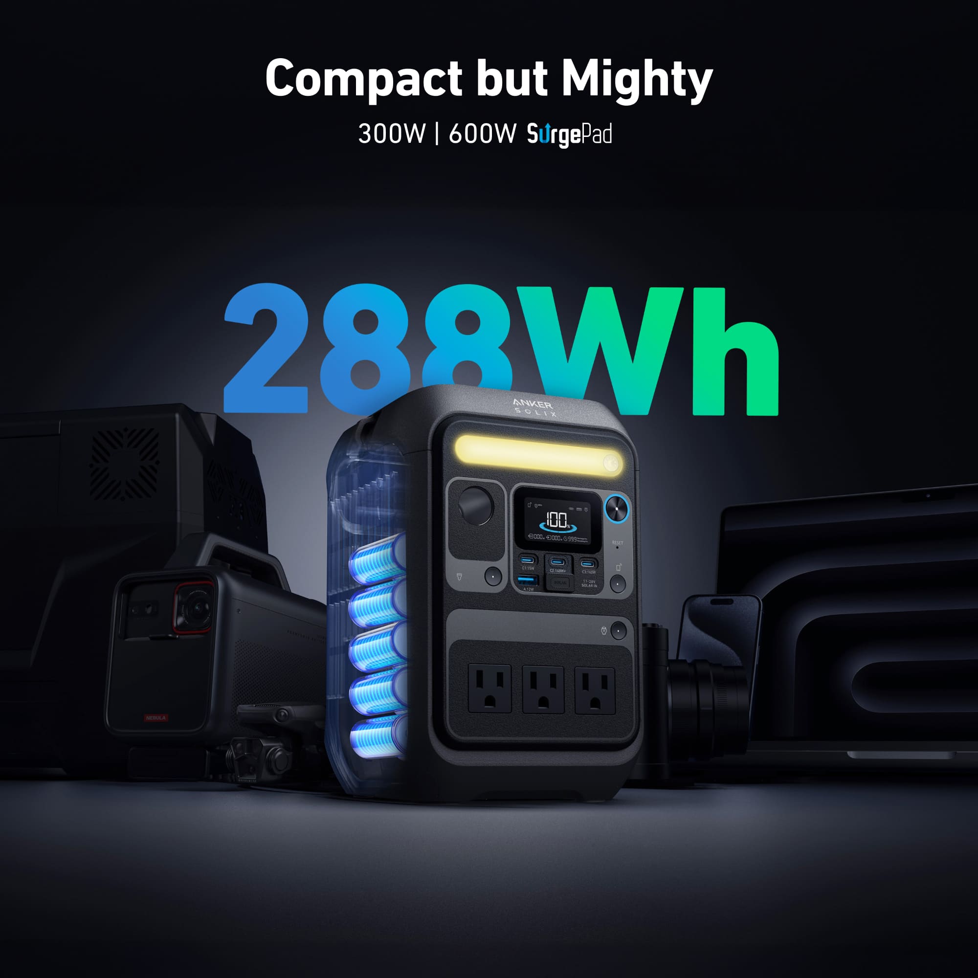 Anker SOLIX C300X Portable Power Station 288Wh(90,000mAh)/Peak