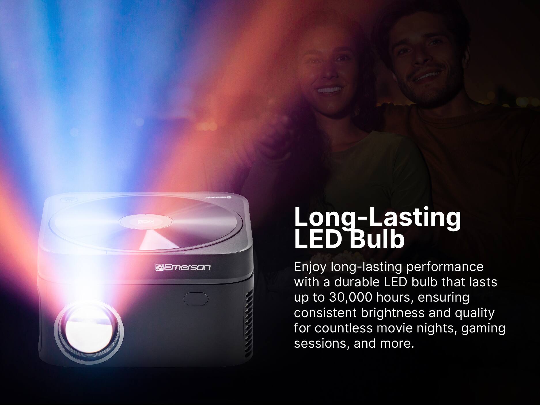 Emerson Long-Lasting LED Bulb
Enjoy long-lasting performance with a durable LED bulb that lasts up to 30,000 hours, ensuring consistent brightness and quality for countless movie nights, gaming sessions, and more.