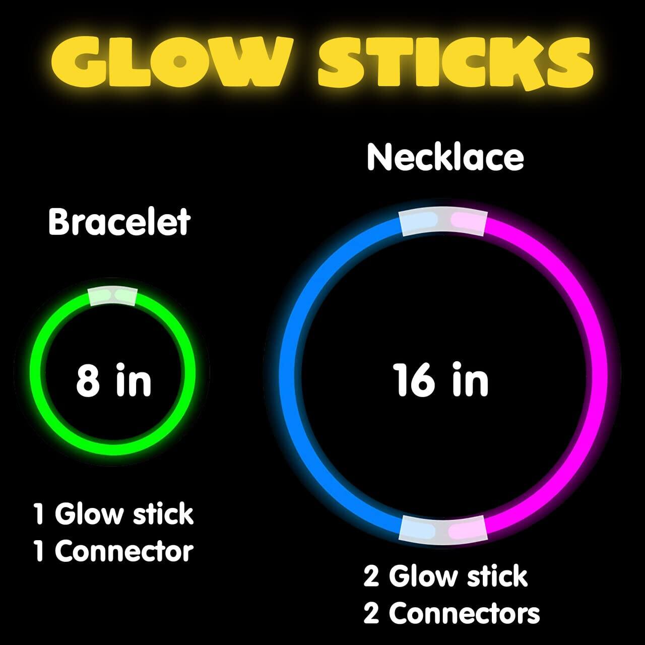 GLOW STICKS Necklace Bracelet 8 in 16 in 1 Glow stick 1 Connector 2 Glow stick 2 Connectors