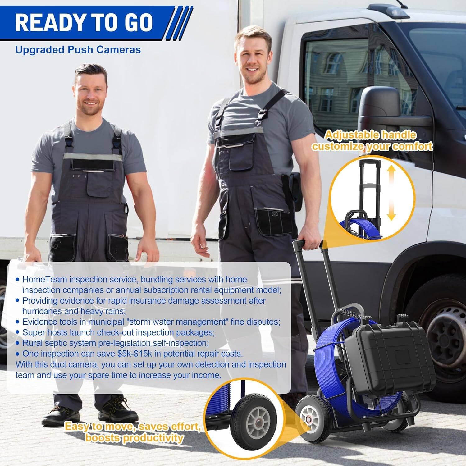 Angle. Aukfa - Sewer Camera - 10" HD Borescope, Self-Leveling, IP68, 200Ft 7MM Cable, DVR, 5X Zoom, 32GB.