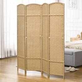 MOOSOO - Room Divider, 4 Panel Folding Privacy Screen, 5.6' Tall Freestanding Wall Partition for Home Office, Bedroom - Natural
