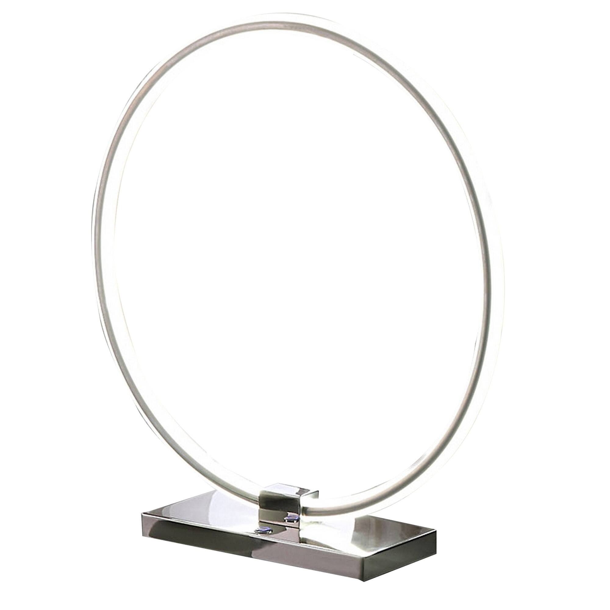 Front. Manhattan Lane - Sine 21 Inch Table Lamp, Modern Circle Ring LED, Metal Base - Nickel, Silver.
