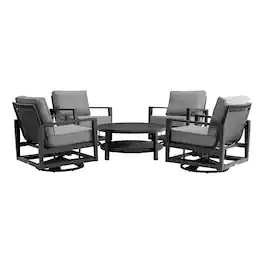 Armen Living - Grand 5 Piece Black Aluminum Outdoor Seating Set with Cushions - Dark Gray