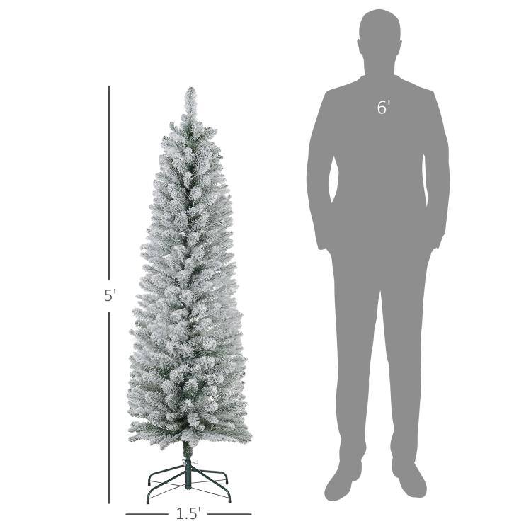 Alt View 3. PULUZ - 5ft Artificial Christmas Tree, Snow Flocked Branches, Metal Base, Pencil Xmas Tree - Green.