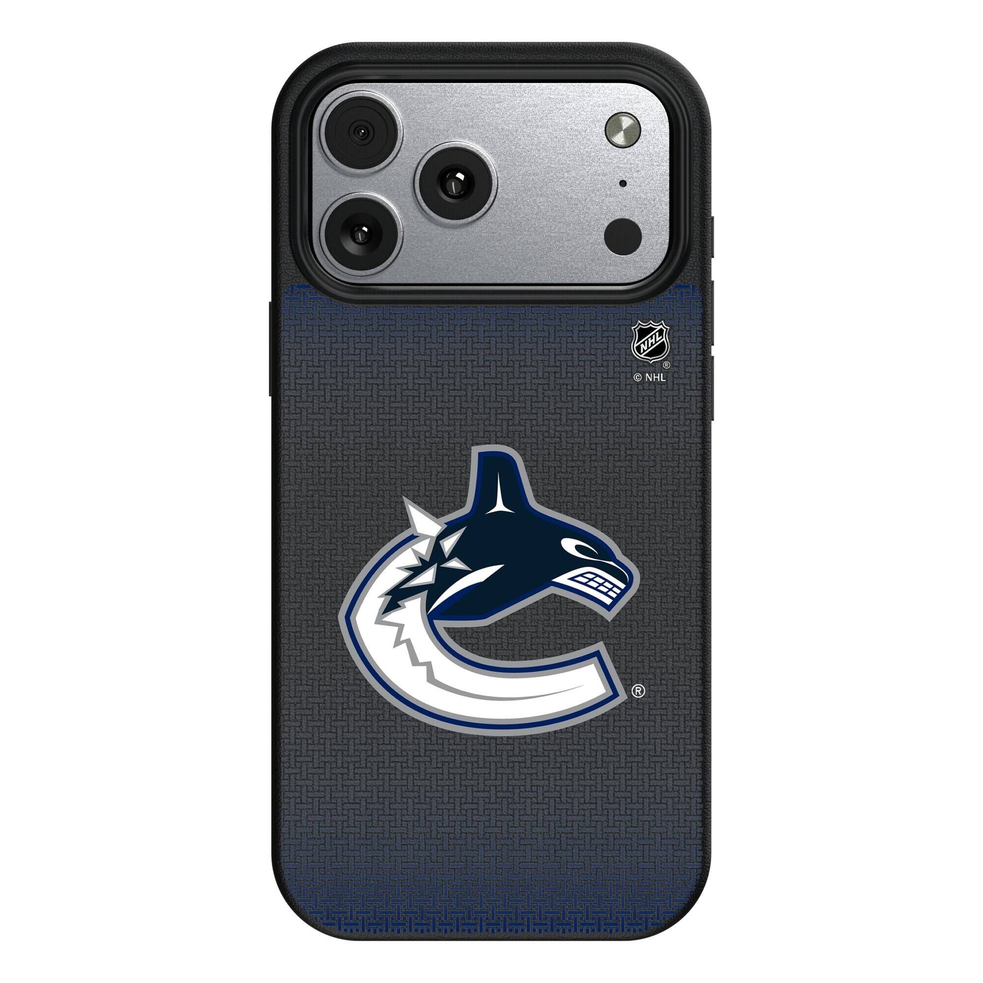 Front. Keyscaper - Vancouver Canucks Linen Logo iPhone Magnetic Bump Case - 17 - Black.