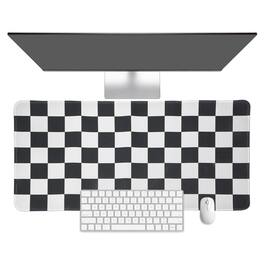 Unique Bargains - Checkered Desk Mat, 23.6x11.8 Inch Mouse Pad, Non-Slip Rubber, Stitched Edges, Soft, for Computer/Laptop - Black/White