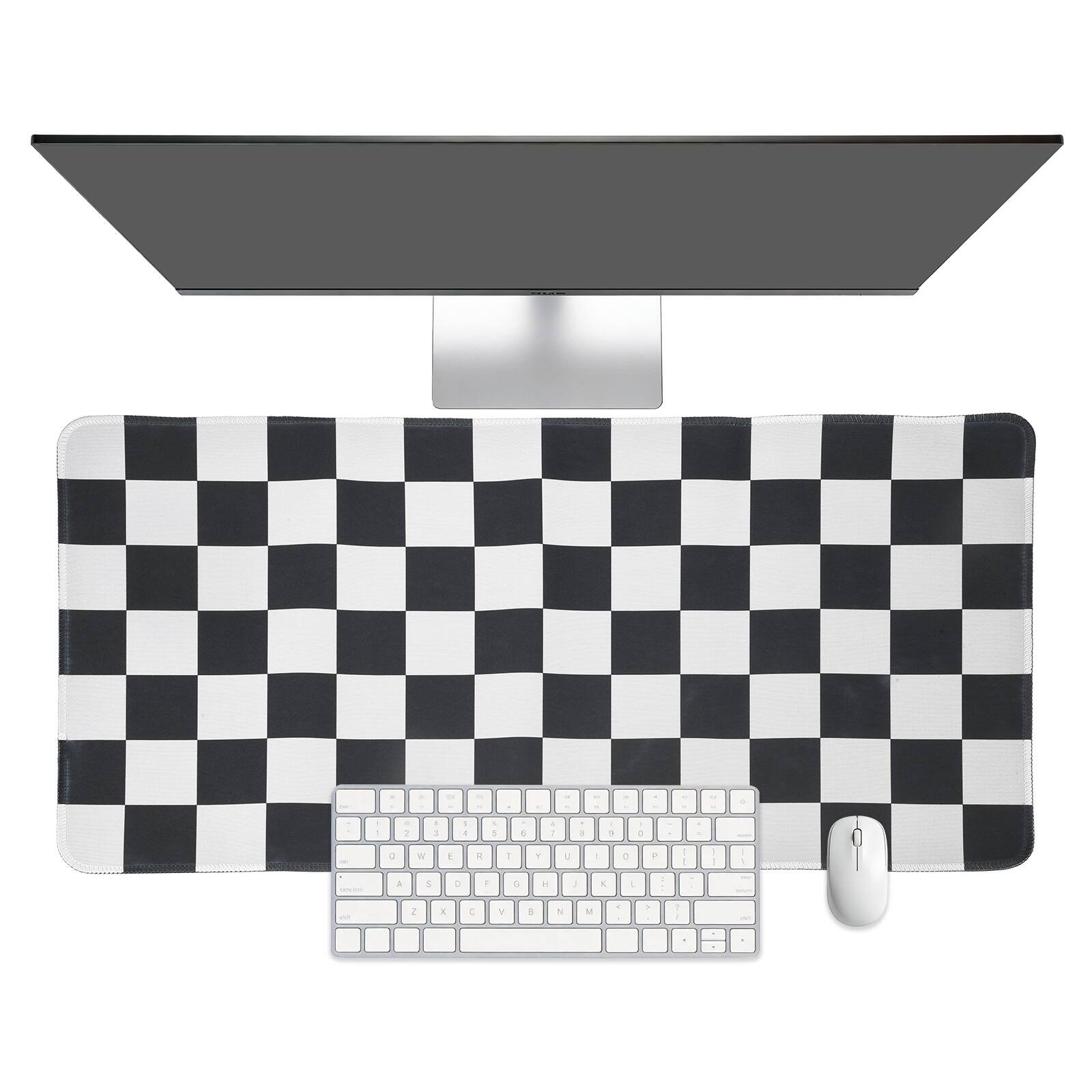 Front. Unique Bargains - Checkered Desk Mat, 23.6x11.8 Inch Mouse Pad, Non-Slip Rubber, Stitched Edges, Soft, for Computer/Laptop - Black/White.