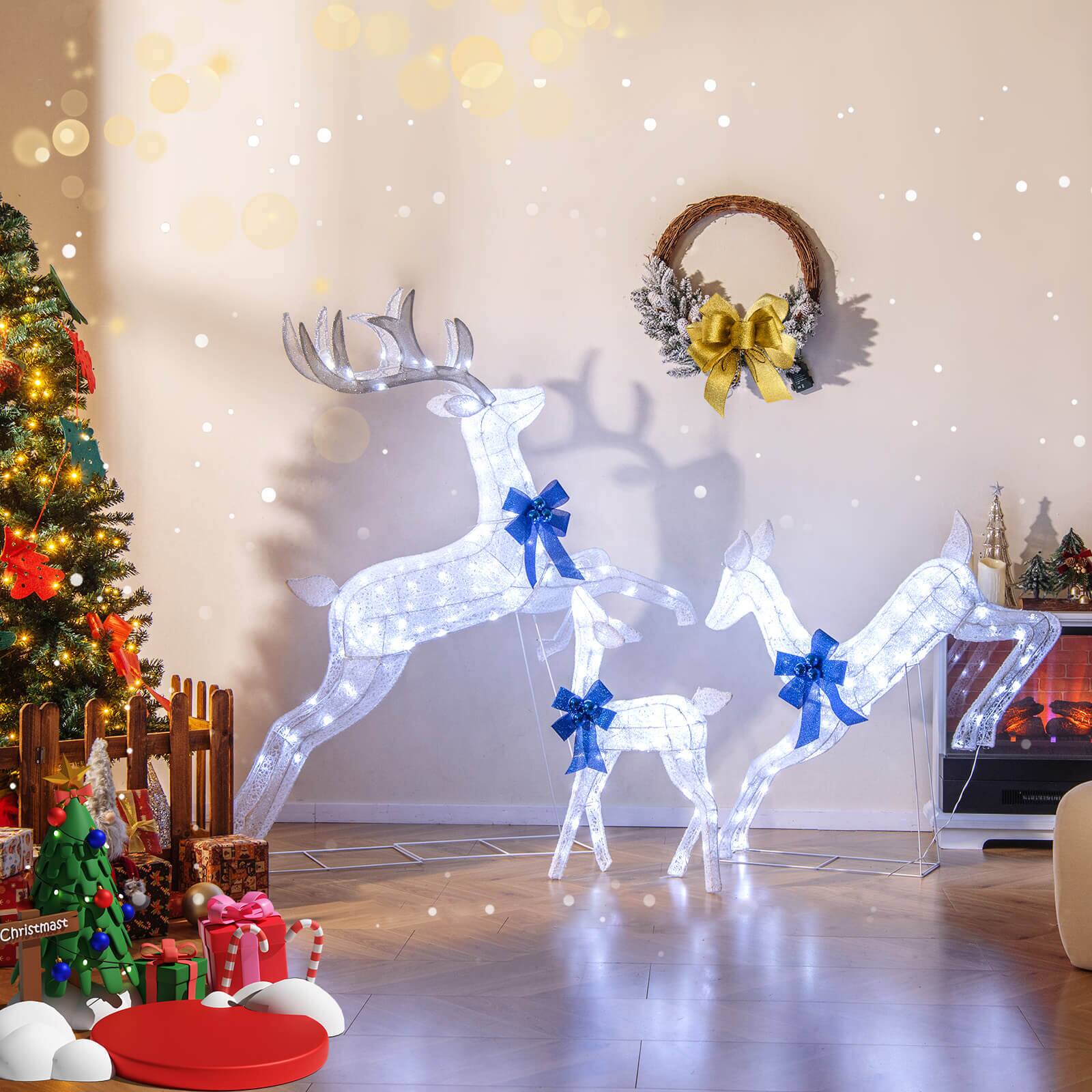 Alt View 5. Costway - Costway 3 PCS Lighted Christmas Reindeer Family Set Holiday Decoration with 255 Lights - White.
