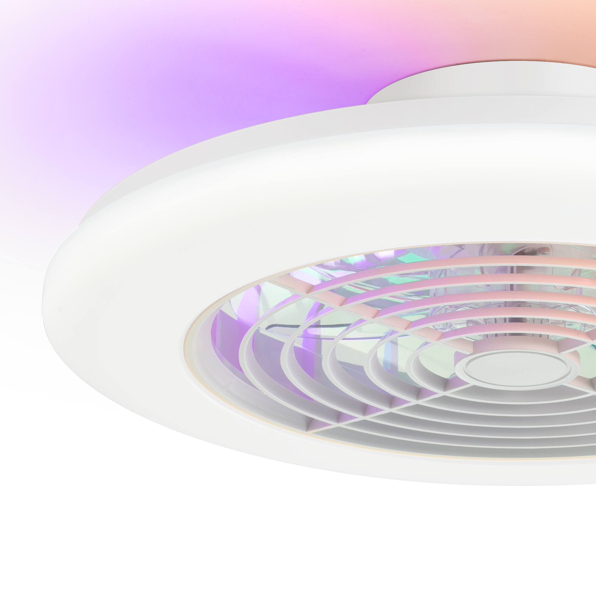 Alt View 7. Breezary - 19-In Flush Mount RGB Ceiling Fan with 5 Blades, 3-Color Light, DC Motor and 6-Speed Remote Control with Timer - Matte White.