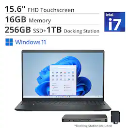 Dell - 15.6" FHD Touchscreen Laptop,Intel Core i7-1355U,16GB RAM,256GB SSD+1TB Dock Set,Backlit,Fingerprint,Win 11 - Black