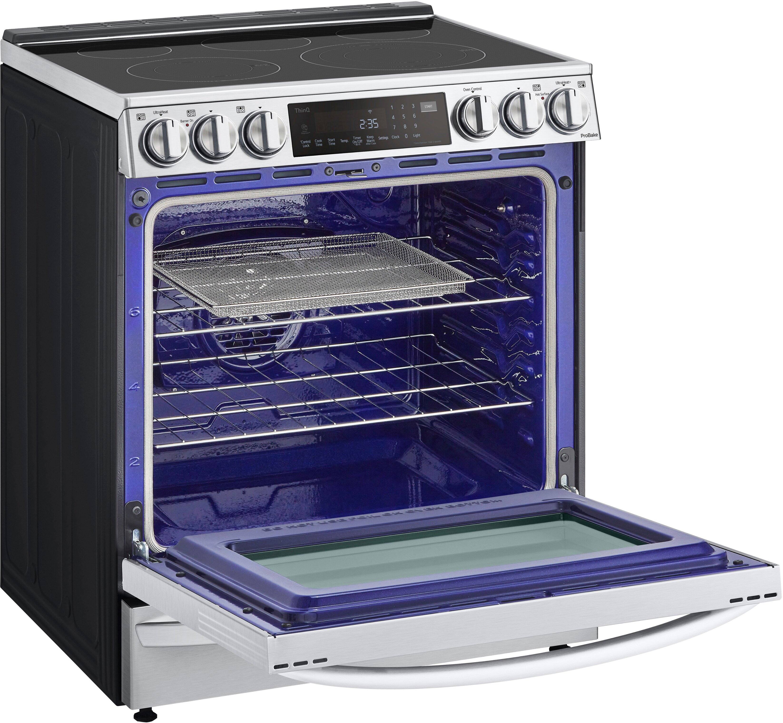 I cannot group or correct the text as it does not appear to be related to the image. The image shows a blue oven with the door open, revealing an empty oven.