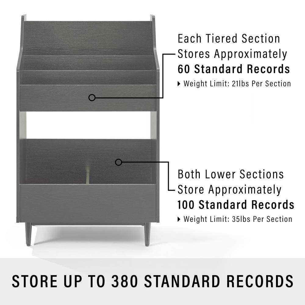 Each Tiered Section Stores Approximately 60 Standard Records  
Weight Limit: 21lbs Per Section  
Both Lower Sections Store Approximately 100 Standard Records  
Weight Limit: 35lbs Per Section  
STORE UP TO 380 STANDARD RECORDS