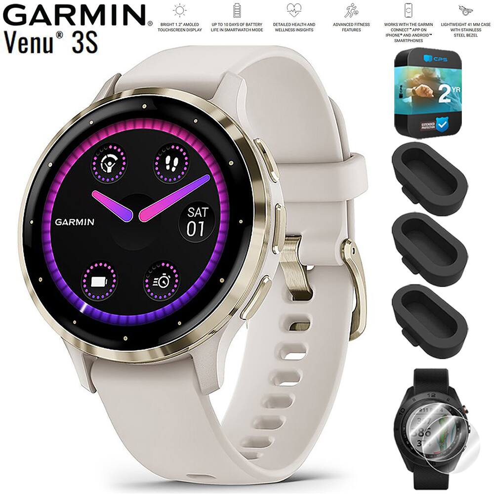 GARMIN Venu 3S
- BRIGHT 1.2" AMOLED TOUCHSCREEN DISPLAY
- UP TO 10 DAYS OF BATTERY LIFE IN SMARTWATCH MODE
- DETAILED HEALTH AND WELLNESS INSIGHTS
- ADVANCED FITNESS FEATURES
- WORKS WITH THE GARMIN LIGHTWEIGHT 41 MM CASE CONNECTED WITH IPHONE AND ANDROID SMARTPHONES
- LIGHTWEIGHT 41 MM CASE WITH STAINLESS STEEL BEZEL
- 2 YEAR WARRANTY
SAT 01