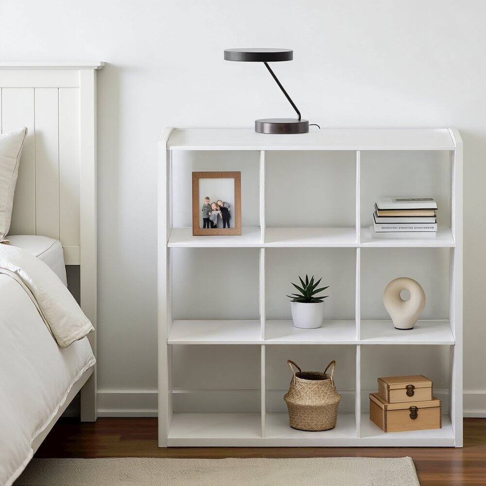 Left. FurniFact - White Engineered Wood Cube Storage Organizer with 9 Open Storage Cubes - White.