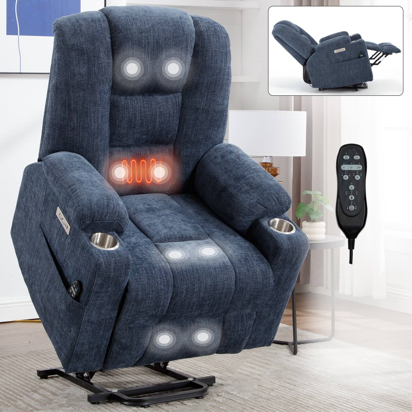 Alt View 9. Boyel Living - Blue Large Power Lift Recliner Chair with Massage and Heat Heavy Duty Motion Mechanism with USB and Type C Ports - Beige.