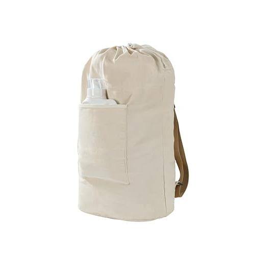 Front. Pacoar Cade - Canvas Laundry Bag Washable Backpack Adjustable Straps Large Front Pocket Drawstring Closure (beige X-large) - BEIGE-X-Large.