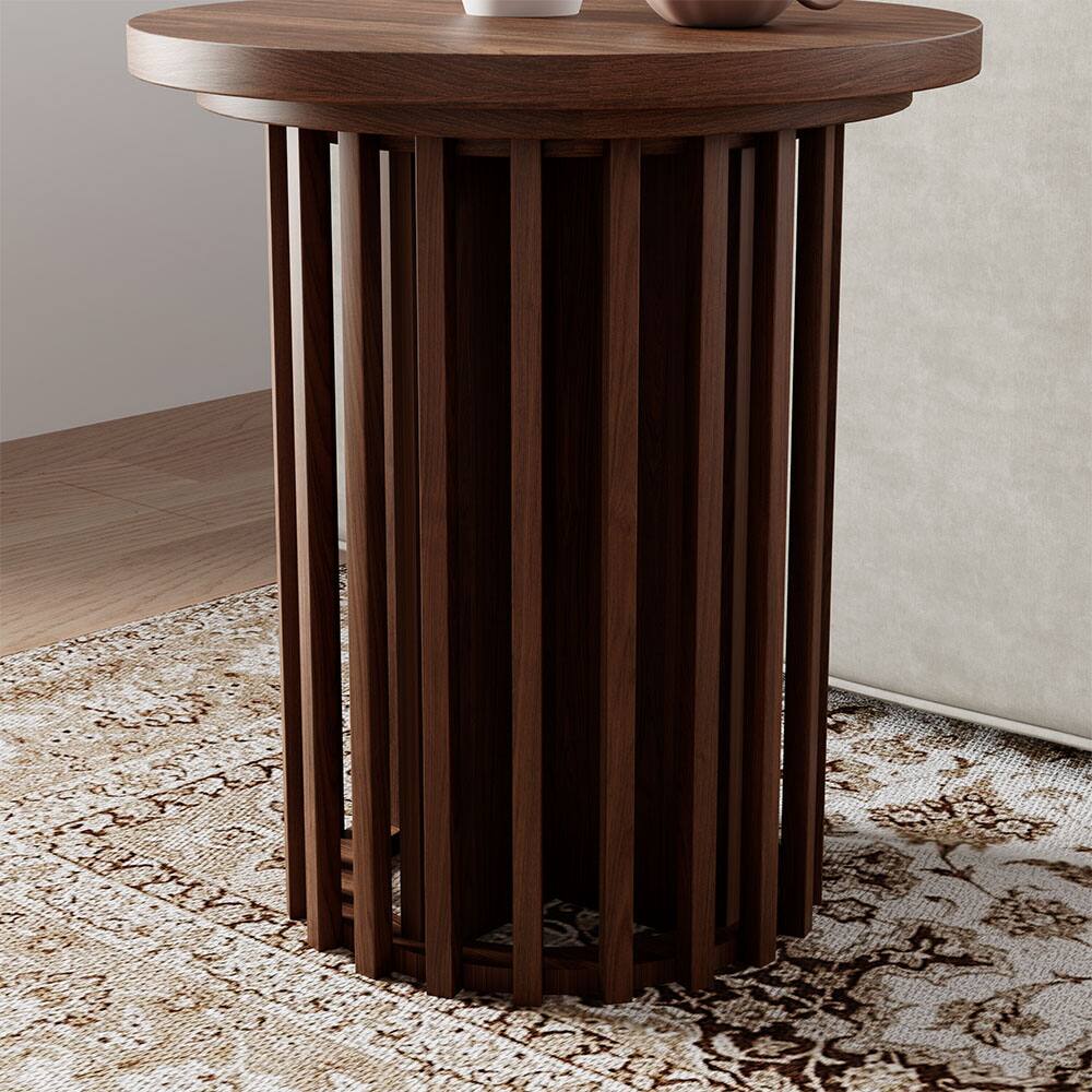 Alt View 1. POVISON - 17.72" Round Side Table, Modern Wood Side Table, End Table, MDF - Walnut Color.