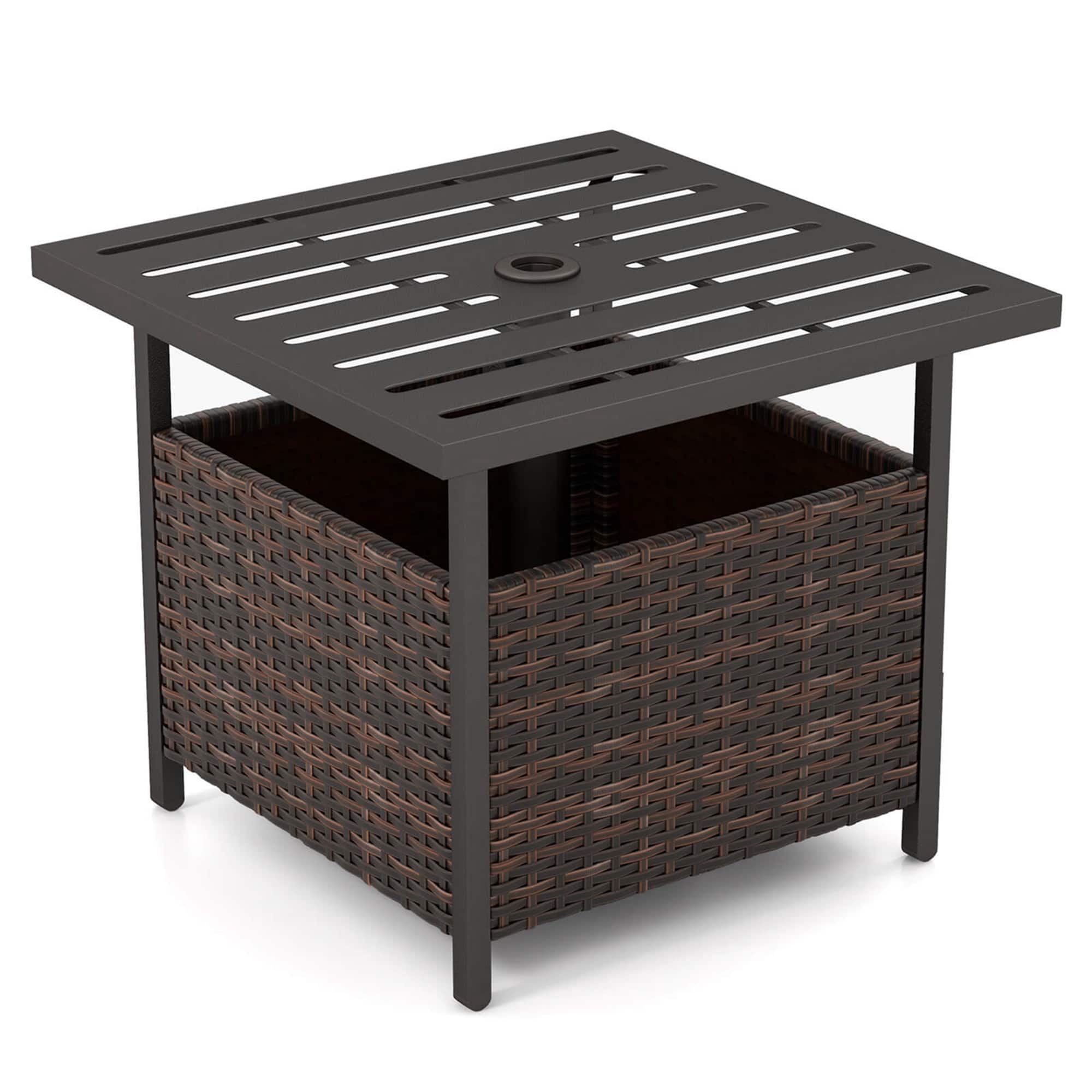 Alt View 9. Costway - Costway Rattan Wicker Steel Side Table Outdoor Furniture Deck Garden Patio Pool - Brown.