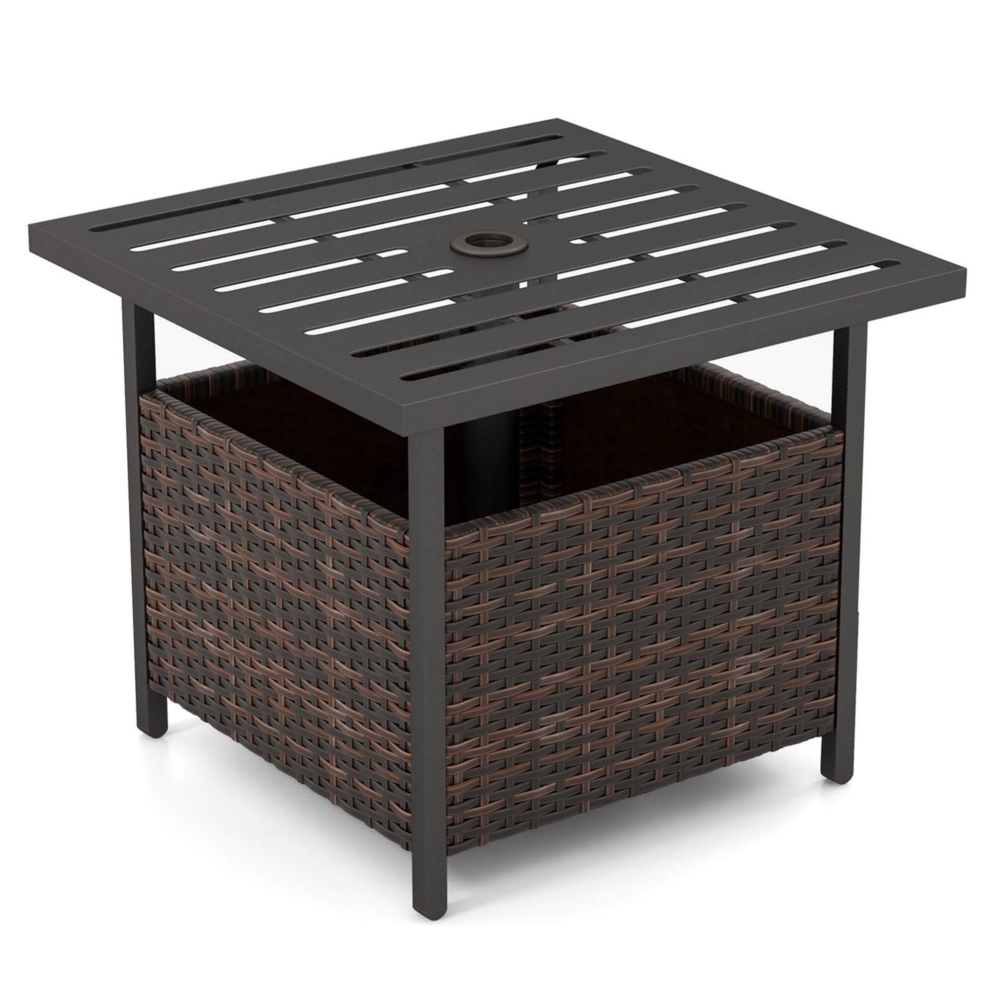 Alt View 9. Costway - Costway Rattan Wicker Steel Side Table Outdoor Furniture Deck Garden Patio Pool - Brown.
