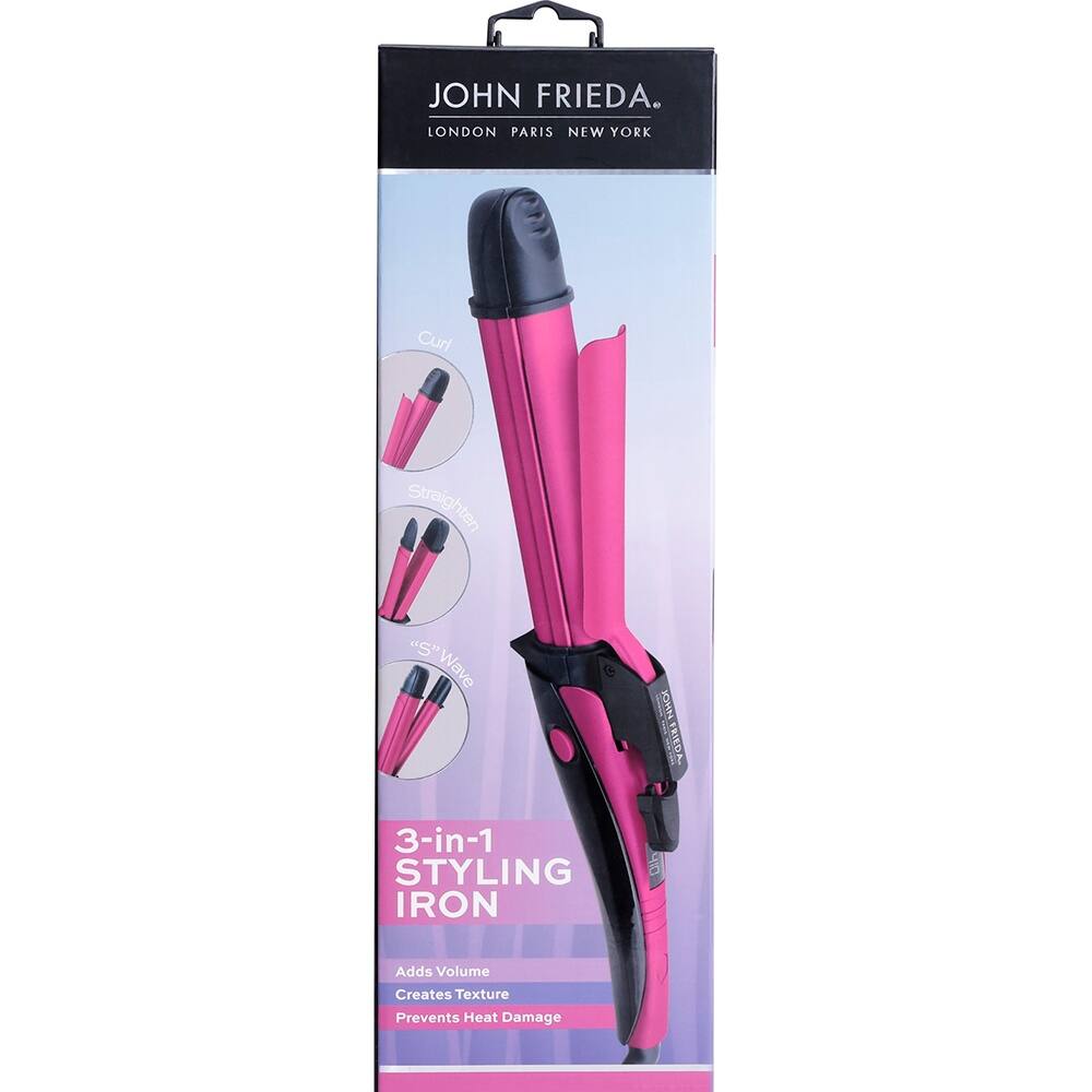 JOHN FRIEDA.  
LONDON PARIS NEW YORK  
Curl Straighten "S" Wave  
3-in-1 STYLING IRON  
Adds Volume  
Creates Texture  
Prevents Heat Damage