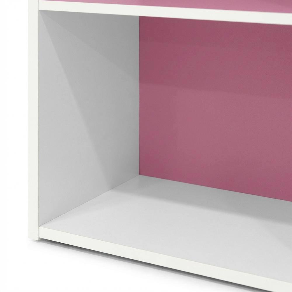 Alt View 2. FurniFact - White and Pink Reversible Open Shelf Bookcase - Brown.