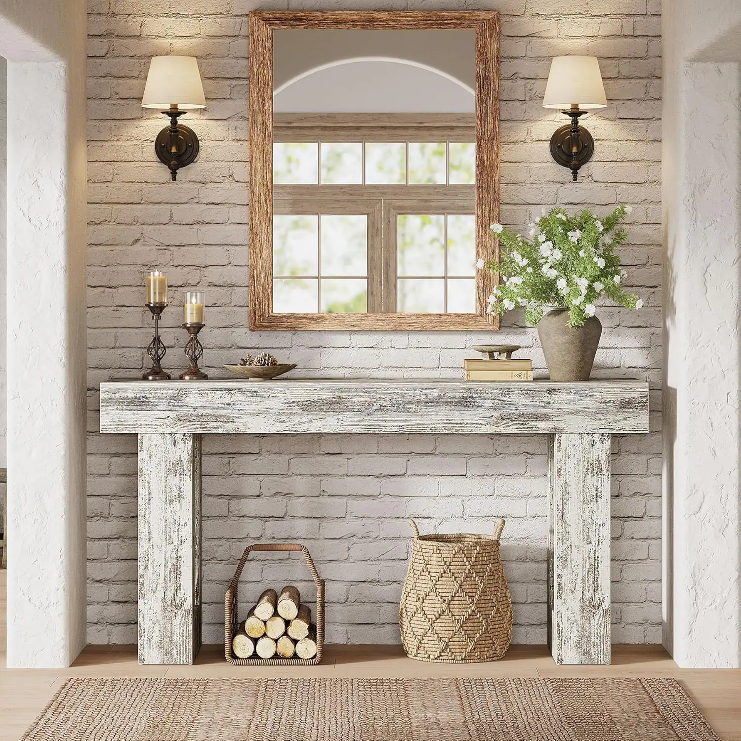 Alt View 5. Tribesigns - Console Table with Engineered Wood Construction and Rectangular Top for Entryway, Hallway and Living Room - White.
