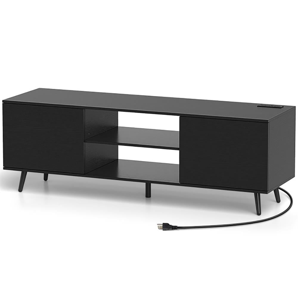 Left. Kadyn - Entertainment TV Stand,Entertainment CenterTV Stand with Power Outlets and Adjustable Shelf for 60 Inch TVs-Black - Black.